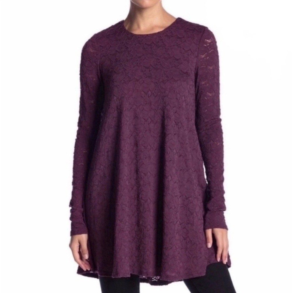 Show Me Your‎ Mumu Tyler Tunic maroon wine purple lace overlay dress size Small